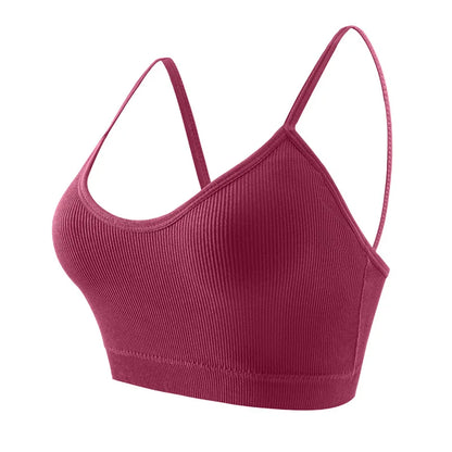 3PCS Women's Ribbed Cotton Bra With Chest Cushion Beautiful Back Sling Tank Top for Yoga Girl's Shock-absorbing Sports Underwear