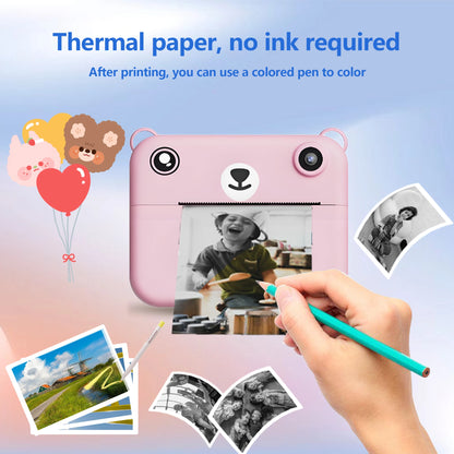 Kids Camera Instant Print Toy Portable Small Camera With 32G Memory Card ,3 Rolls Printing Paper, Gift For Boys And Girls