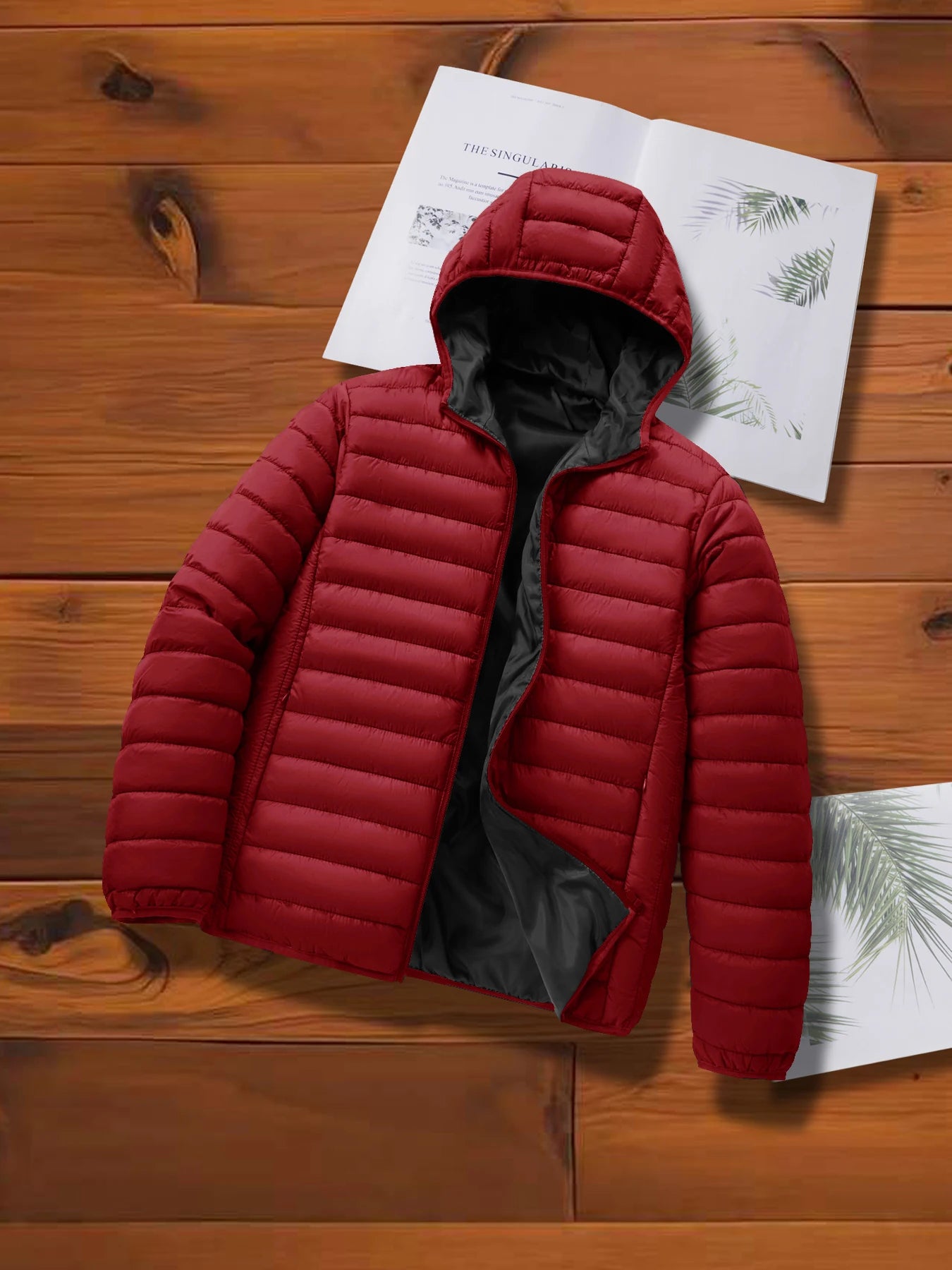 Men's Autumn and Winter Casual Cotton Jacket with Hood, Lightweight Ribbed Jacket Suitable for Outdoor Sports, Leisure and Warmth