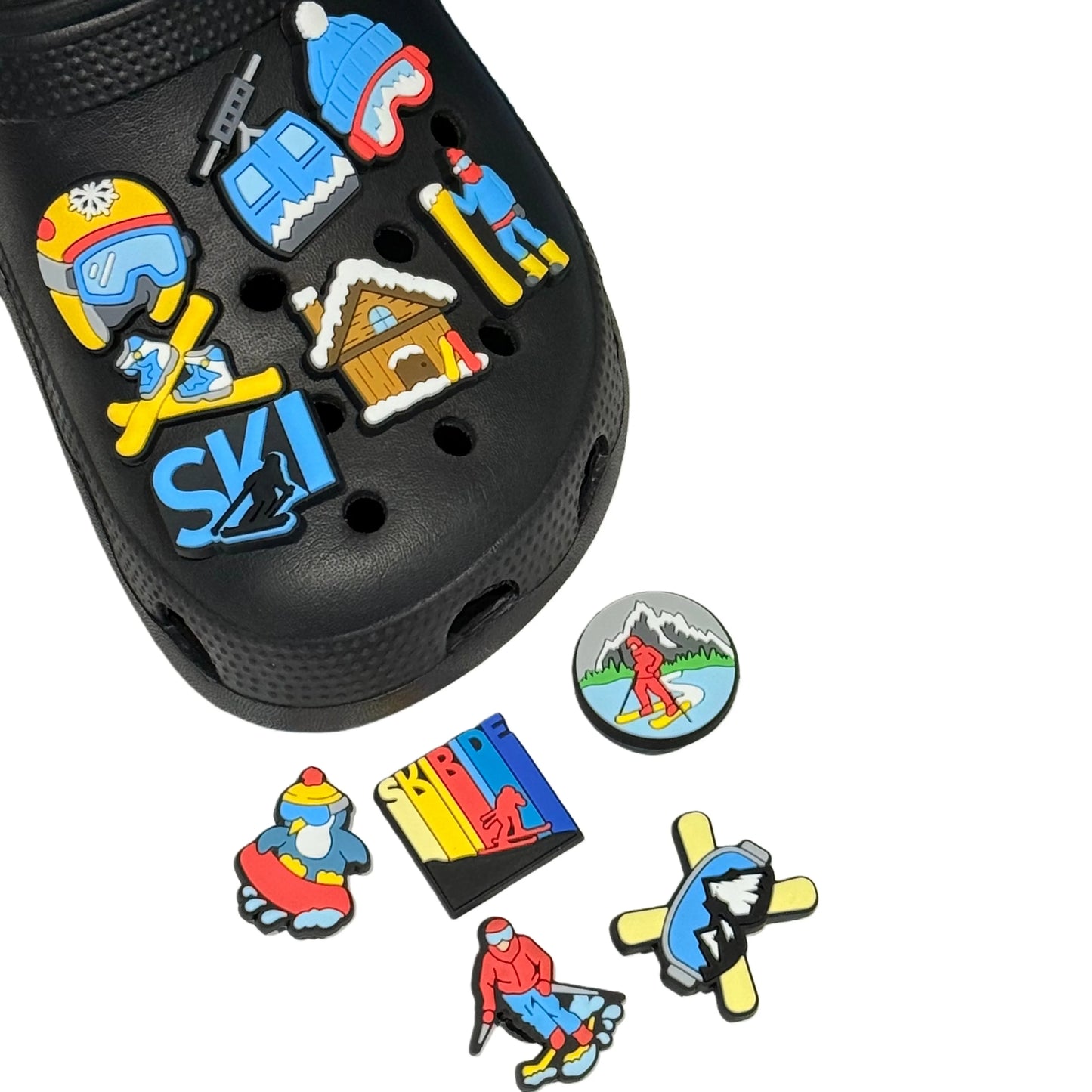 12-100Pcs Wholesale Skiride Man Woman PVC Shoe Accessories Skiing Snow Goggles Sandal Button Charms Fit Holiday Gifts