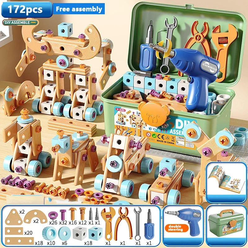 Educational DIY Nut Hand Disassembly Assembly Puzzle Simulated Screwing Toolbox for Kids Shape Insert Blocks Toy for Boys