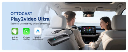 OTTOCAST Play2Video Ultra Wireless CarPlay AI BoxVideo Streaming forCar YouTube Netflix IPTV Plug&Play for Factory Wired CarPlay