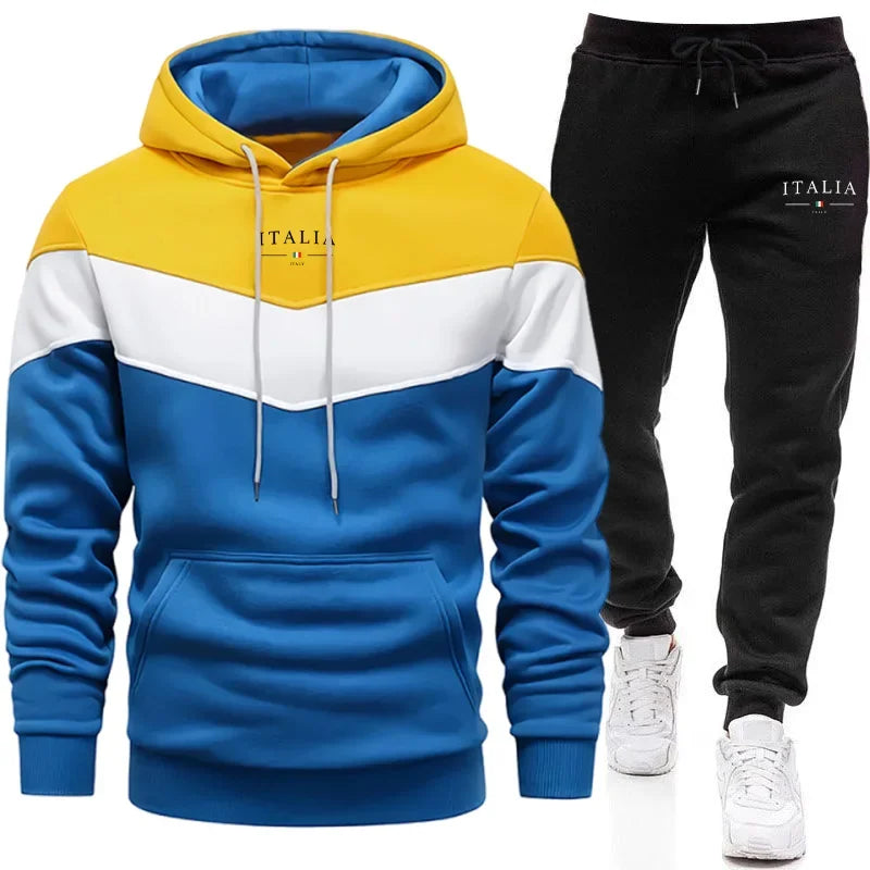 Italy Fashion Men Casual Sportswear Set Hooded Sweatshirt Winter Jogger Tracksuit Autumn Urban Fashion Hoodies Black Sweatpants