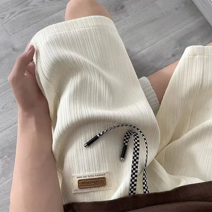 Men's Ribbed Lounge Shorts Checkered Drawstring Casual Summer Pants 2026