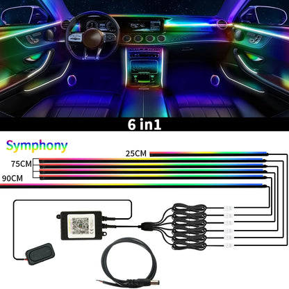 Symphony Streamer Car Ambient Light Interior LED Full Color RGB Neon Acrylic Strip Atmosphere Lighting Kit App