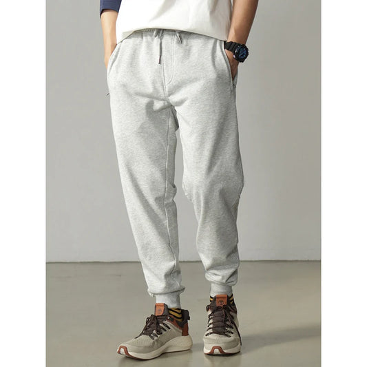 Autumn American Retro Drawstring Terry Cloth Knitted Sweatpants Men's Simple Washed Sports Running Loose Casual Ankle-tied Pants