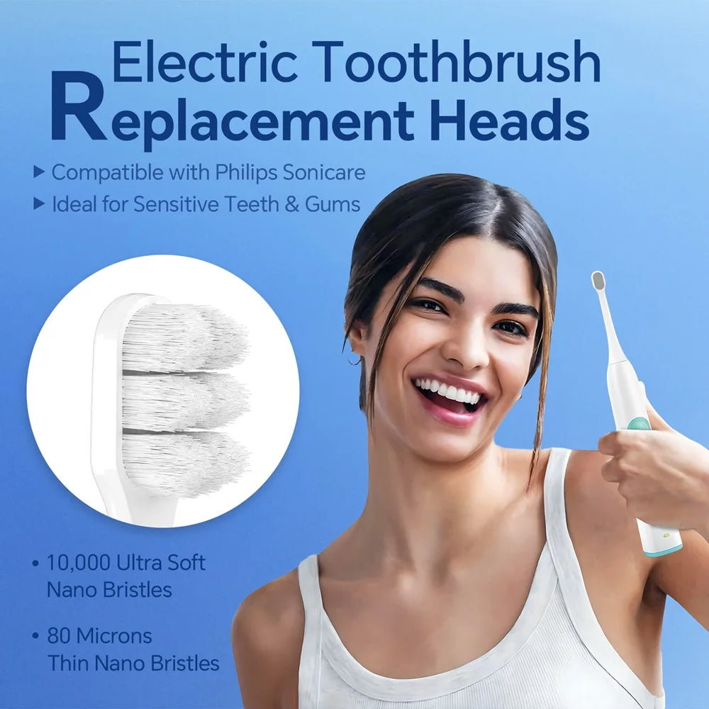 Ultra Soft Brush Heads Compatible with Philips Sonicare Electric Toothbrush for Sensitive Teeth and Gums Care with Nano Bristles