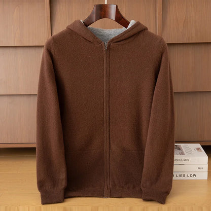 Double-Sided Cashmere Hooded Cardigan For Men Autumn And Winter Wearing Sweater Thickened Pure Wool Knitted Loose Zipper Coat