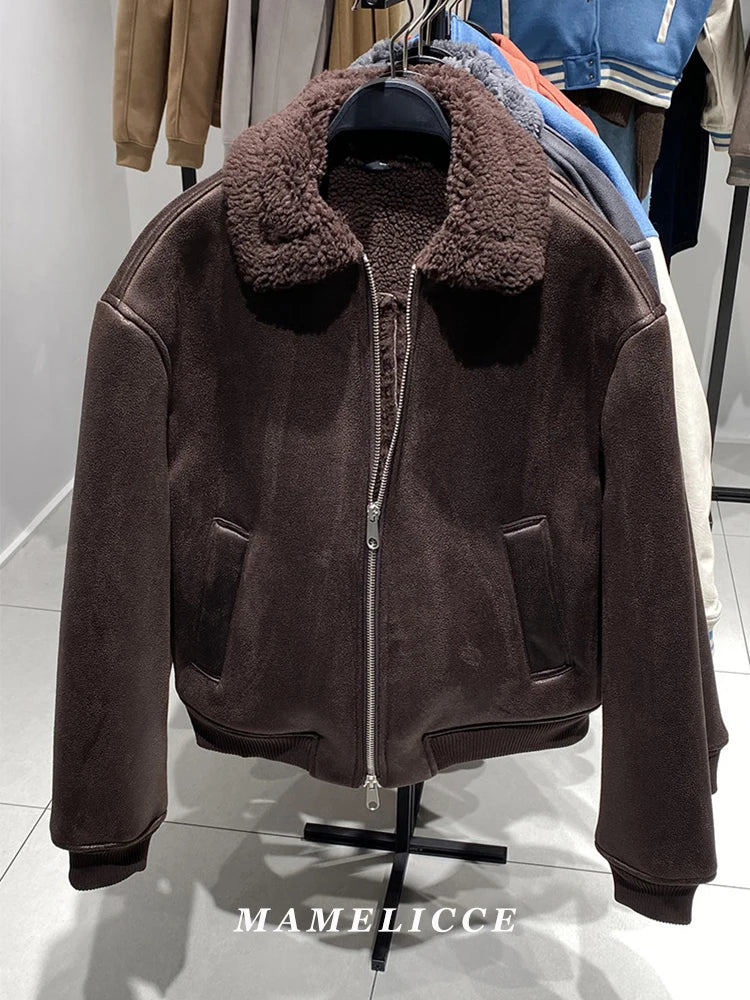 MAMELICCE Original design Synthetic lambswool Fur suede leather jackets for man Turn-down collar jackets for man leather coat