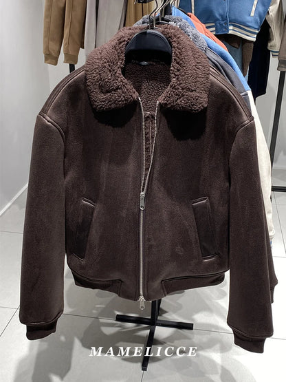 MAMELICCE Original design Synthetic lambswool Fur suede leather jackets for man Turn-down collar jackets for man leather coat