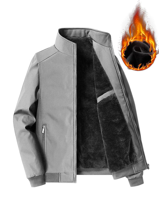 Winter Men's Fashionable Casual Cotton Jacket Outdoor Sports Casual Warm Fleece-Lined Coat Men's Solid Color Stand Collar Thickened Jacket Cotton Clothing