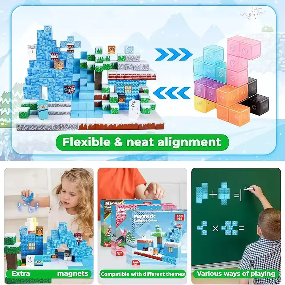 Magnetic Building Blocks Mine World Magnet Cube for Stacking Construction Set Educate Sensory Toys Kids Boys Girls Ages 3+ DIY