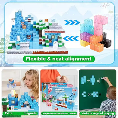 Magnetic Building Blocks Mine World Magnet Cube for Stacking Construction Set Educate Sensory Toys Kids Boys Girls Ages 3+ DIY