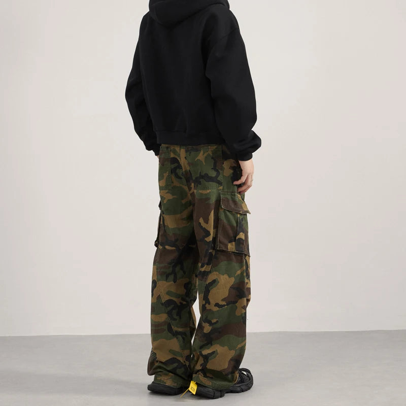 Unisex Camouflage Cargo Pants Loose Wide Leg Multi Pocket Tactical Jeans Casual Streetwear Hip Hop Baggy Trousers Mens Women Y2K