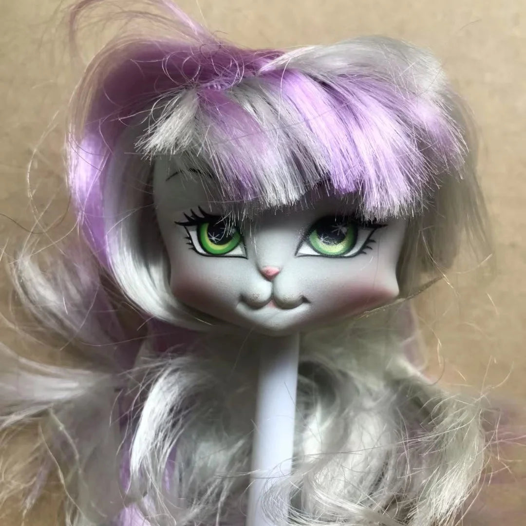 1/6 Kitten Heads With Body Gray Purple Yellow Black Skin Cat Heads Toys Kids Playing House Toy Figures