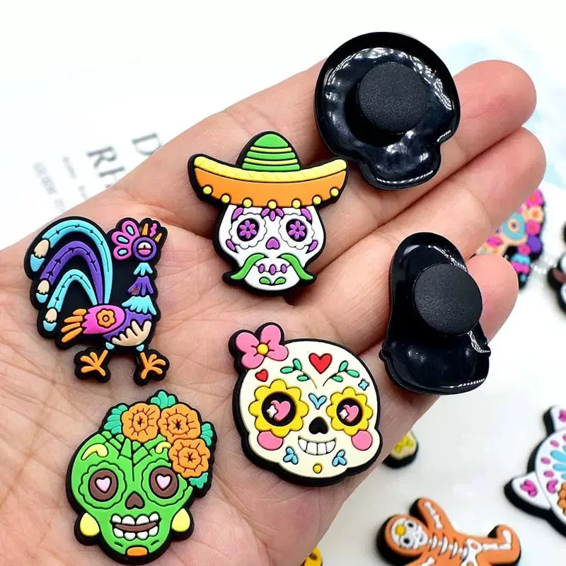 20-100Pcs Skull Skeleton Man Woman Shoe Buckle Charms Day of the Dead PVC Clog Accessories DIY Phone Case Holiday Gift