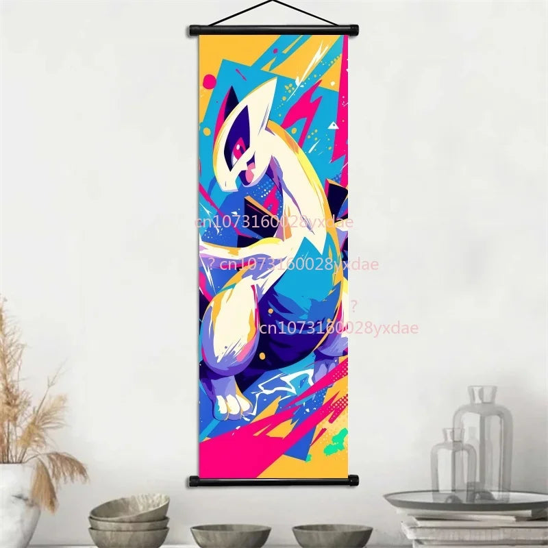Anime Pokemon Scroll Painting Bulbasaur Charmander Squirtle Poster and Print Watercolor Wall Art Picture Home Decor Kids Gifts