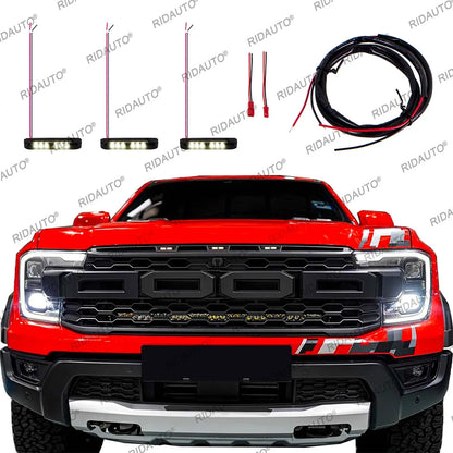 For Aftermarket Raptor Grille 3Pcs Amber White LED Light Pickup Grille Light DIY LED Light Fit For FORD RANGER RAPTOR 2023-2025+
