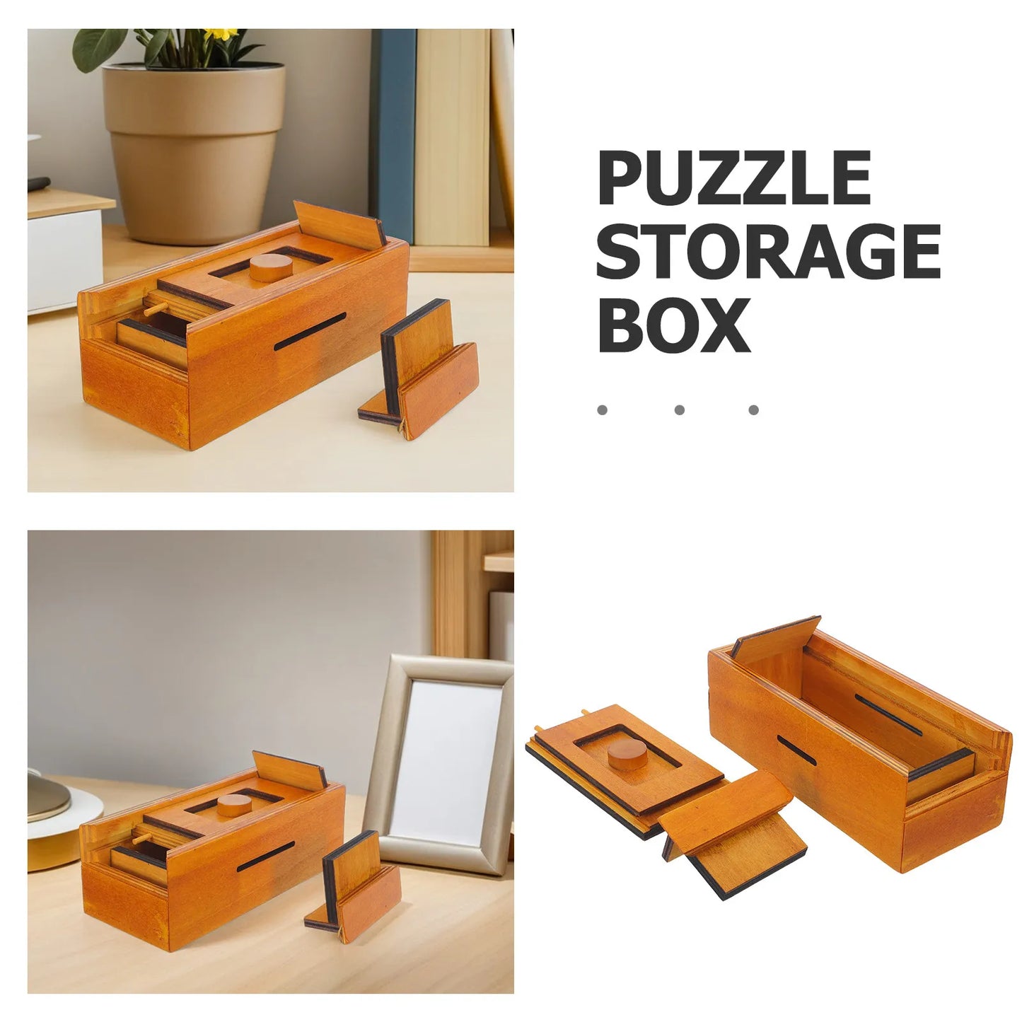 Wood Puzzle Box Challenging Brain Teaser Natural Wooden Cash Gift Card Holder Desk Iq Puzzle Storage Box Hidden Compartment