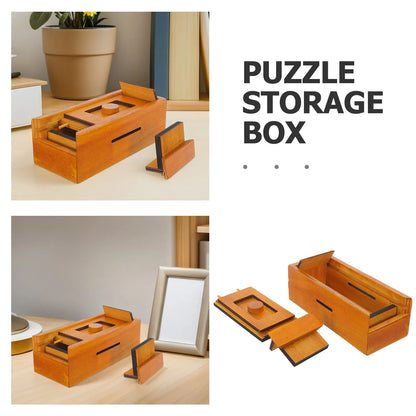 Wood Puzzle Box Challenging Brain Teaser Natural Wooden Cash Gift Card Holder Desk Iq Puzzle Storage Box Hidden Compartment