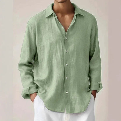 Men's Solid Color Long Sleeve Shirt Autumn Button Loose Fit Casual Breathable Top Men Fashion Basic Shirts