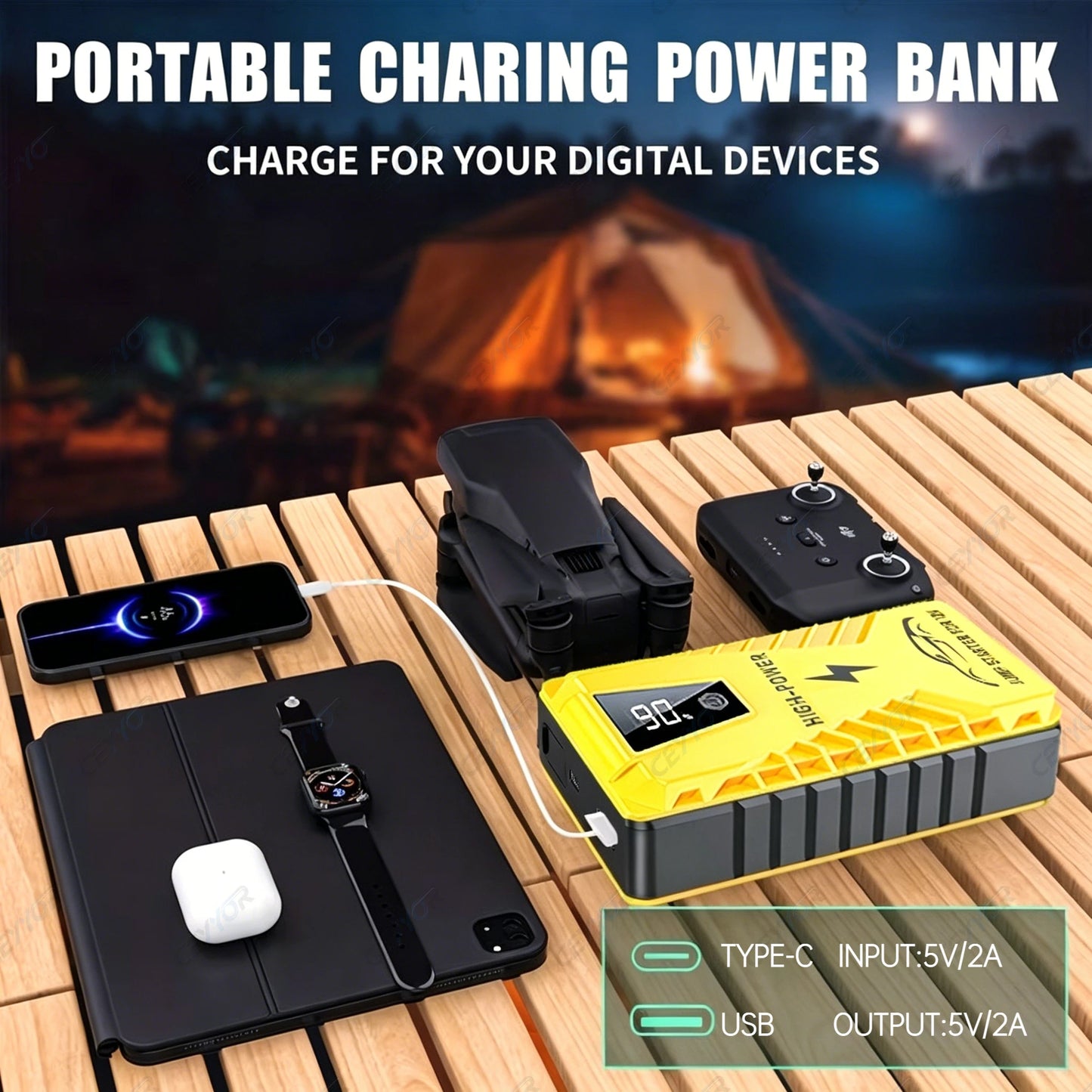 CEYYOR Jump Starter Power Bank suitable for 6.0L Petrol/4.0L Diesel Car. 3IN1 jump starter for 12V Truck/Motorcycle/SUV