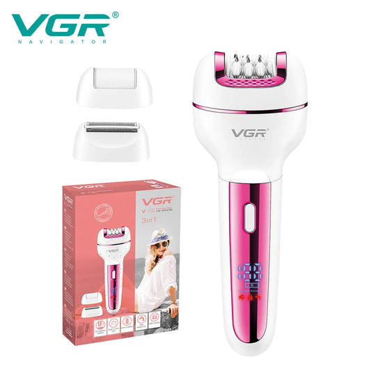 VGR 732 Original 3in1 Epilator Women Electric Shaver For Face Body Rechargeable Lady Trimmer Hair Removal Bikini Underarms Legs