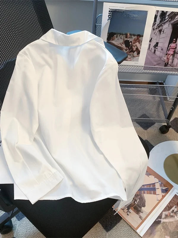 White round Neck Long Sleeve Basic Style Women's Shirt Jk Uniform Loose Fit Inner Wear Base Layer Sweet College Style Polyester