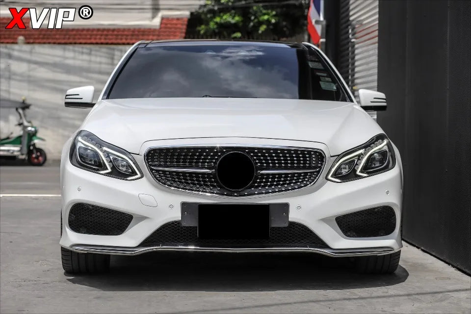 XVIP Chrome Black Diamonds Style Upper Grille Grill For Mercedes Benz E-Class W212 4 Door 2014-16 E200 E250 E300 E350 E400 E500