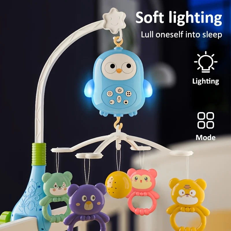 360° Musical Baby Crib Mobile Rotating Night Light Projection Bed Bell Toy Four Speed Timming Hanging Infant Newborn Bedside Gif