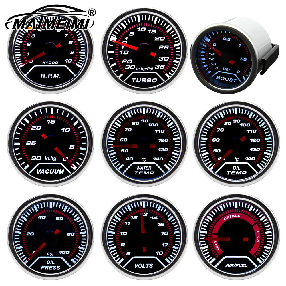 12V Boost Gauge Water Temp  2" 52mm LCD Display Turbo RPM Tachometer Oil pressure gauge with sensor -1-2.0-3.0 bar Racing Meter