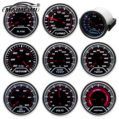 12V Boost Gauge Water Temp  2" 52mm LCD Display Turbo RPM Tachometer Oil pressure gauge with sensor -1-2.0-3.0 bar Racing Meter