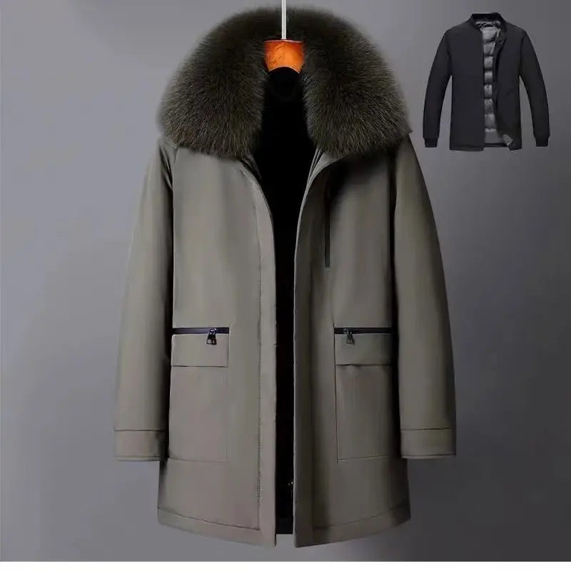 Luxury High Quality Men's Mid-Length Down Jacket Parka Winter Coat Thicken Warm  White Duck Down Plus Size Down Jacket Men Trend