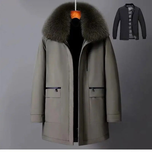 Luxury High Quality Men's Mid-Length Down Jacket Parka Winter Coat Thicken Warm  White Duck Down Plus Size Down Jacket Men Trend
