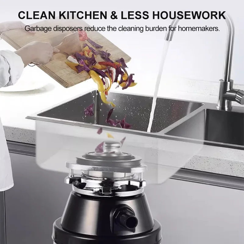 Home Kitchen Garbage Disposer High Speed Grinding With Dishwasher Stainless Steel Body For Bones Fruit Peels Coffee Grounds