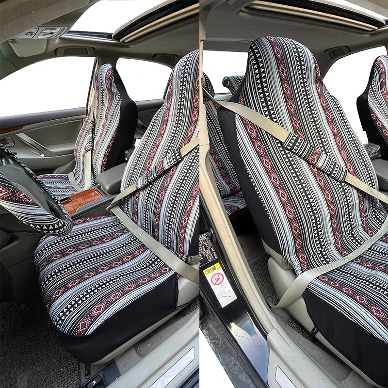 AUTO PLUS Car Seat Covers Set Baja Saddle Blanket Weave Universal Fit Most Car Seat Protection Steering Wheel Cover Protector