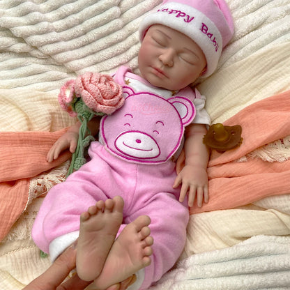55cm Weighted Girl Can Use Pacifiers Silicone Ryeborn Baby Lifelike 3D Skin Tone Display Rebirth Doll for Photography