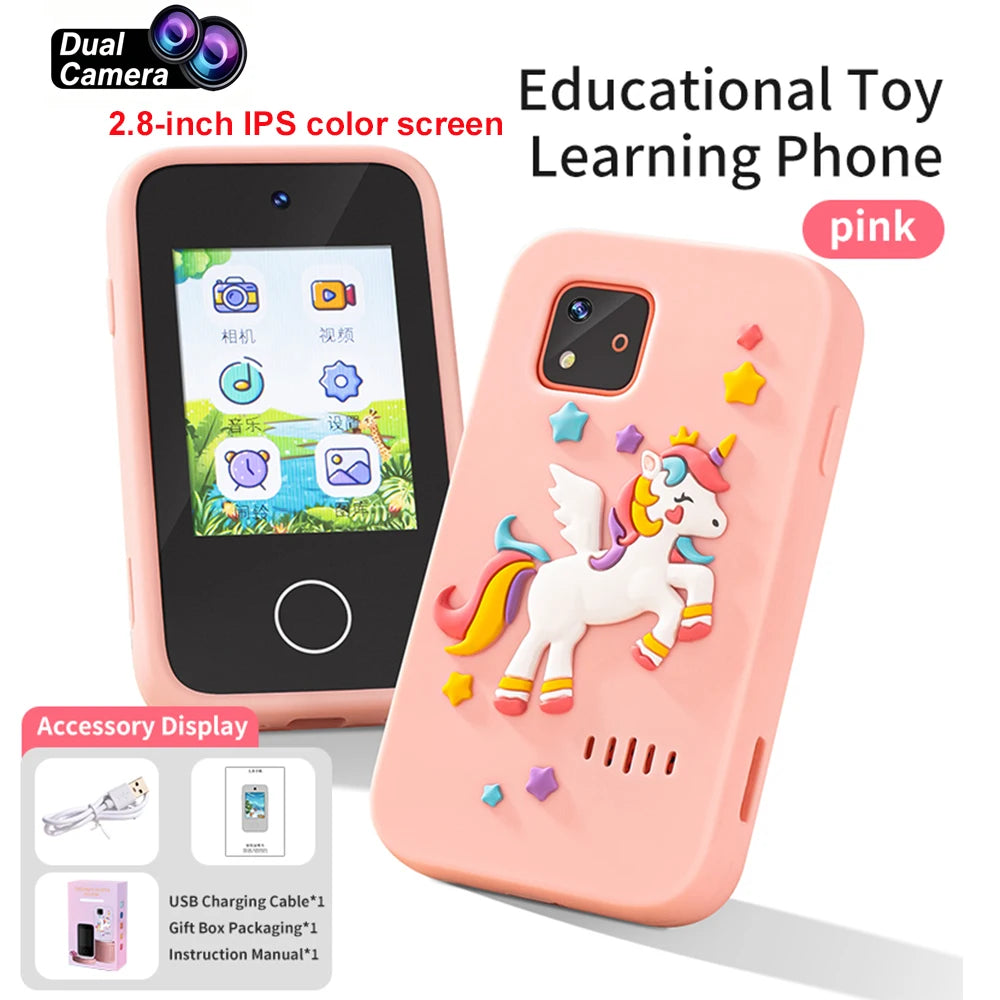 Kids Smart Phone Camera Toy 2.4in Touchscreen Unicorn Baby Multilingual With Music Digital Camera Toys for Girls Boys Age 3-8