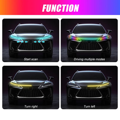 RGB Hood Light Daytime Running Lights For 12V Car APP Control Multi-function Led neon Strip Running Lights Automotive Supplies