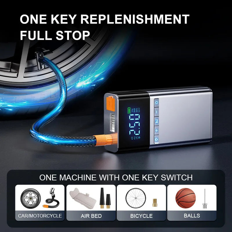Multi-Function Portable Car Jump Starter & Air Compressor, 2-in-1 Emergency Battery Booster with Tire Inflator