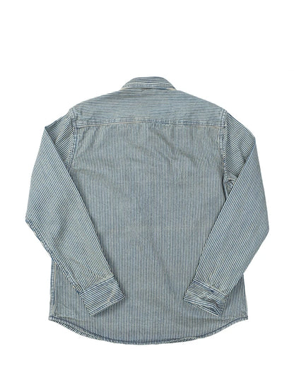 Classic Striped American Retro Washed Denim Work Shirt Casual Loose Long Sleeve Thickened Shirt Cotton Youth Travel Autumn