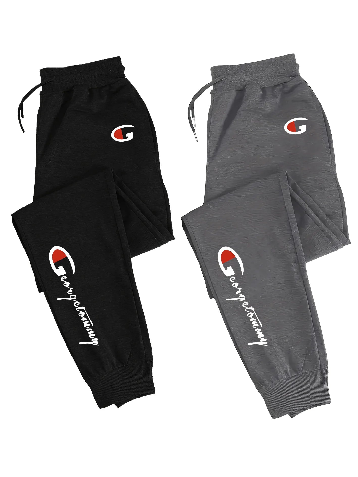 2-Pack Men's Polyester Lounge Joggers, Elastic Drawstring Waist, Wrinkle-Resistant, Breathable Sweat-Wicking, Tapered Cu