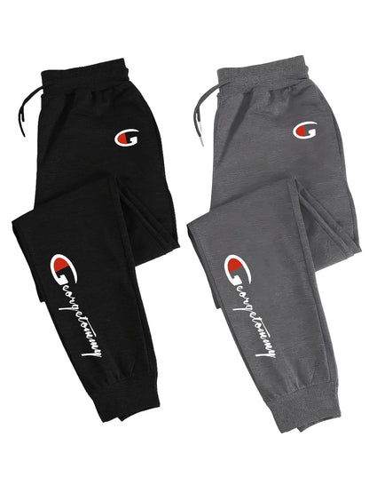 2-Pack Men's Polyester Lounge Joggers, Elastic Drawstring Waist, Wrinkle-Resistant, Breathable Sweat-Wicking, Tapered Cu