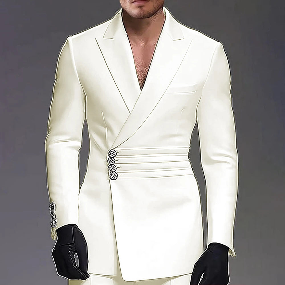 Wedding-ready Slim-fit Men Suit 2 Pieces(Jacket+Pants) Groom Suit Single-breasted Peak-lapel Formal Set for Elegance Custom