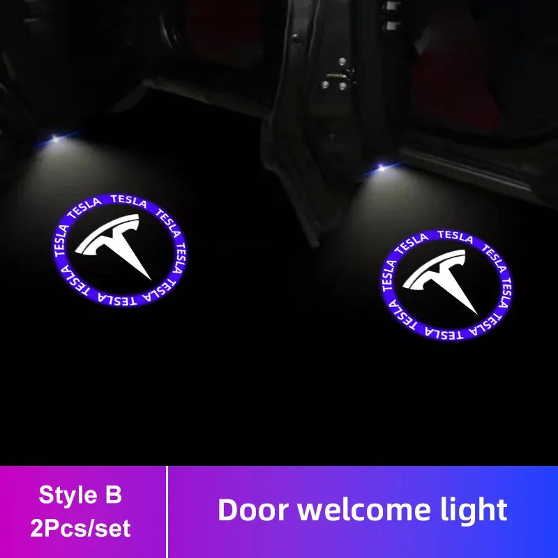 2/4Pcs Car Door Projector Lamps HD LED Welcome Lights Accessories For Tesla Model-Y Model-3 Model-X Model-S Cybertruck Roadster