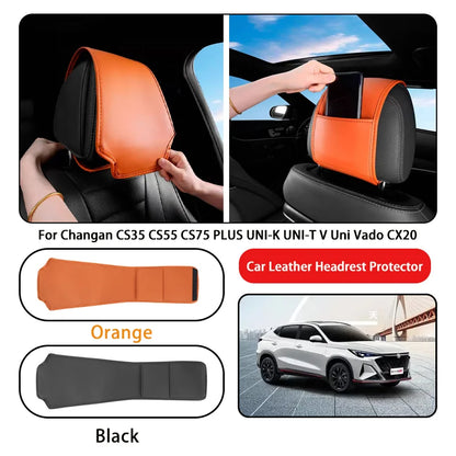 Leather Car Headrest Cover Anti-dirty and Wear-resistant For Changan CS35 CS55 CS75 PLUS UNI-K UNI-T V Uni Vado CX20