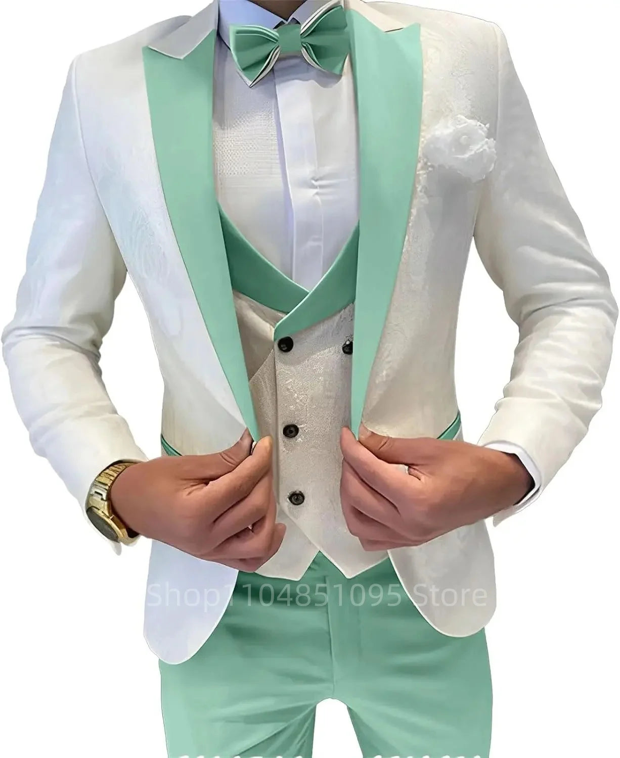 Jacquard 3 Piece Wedding Men's Tuxedo Slim Fit Peak Lapel Blazer Vests Pants Set Business Prom Party Set Men's Formal Clothes