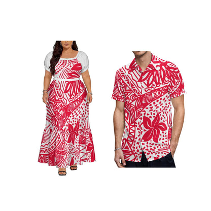 Big Size Polynesian Design Ladies Long Dress Hawaii Short Sleeve Square Collar Evening Dress Drop Shipping