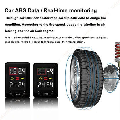 Digital LCD Tire Pressure Monitor System OBD TPMS Display Security Monitoring Alarm For Toyota Corolla 2014 Car Accessories