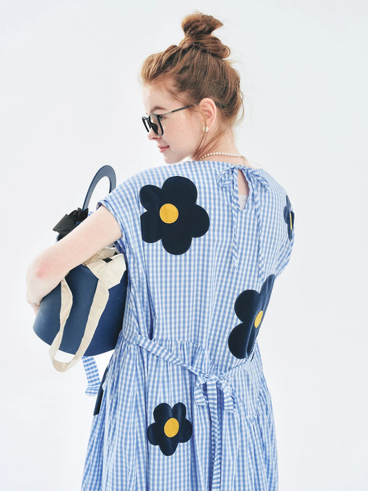 imakokoni 2024 Summer New Plush Flower Sleeve Blue Loose Dress 265495